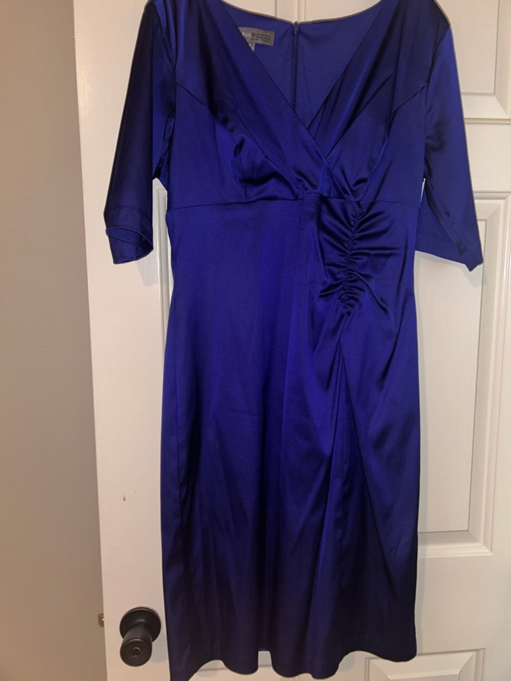 Donna Ricco Royal Purple Ruched Satin Midi Dress